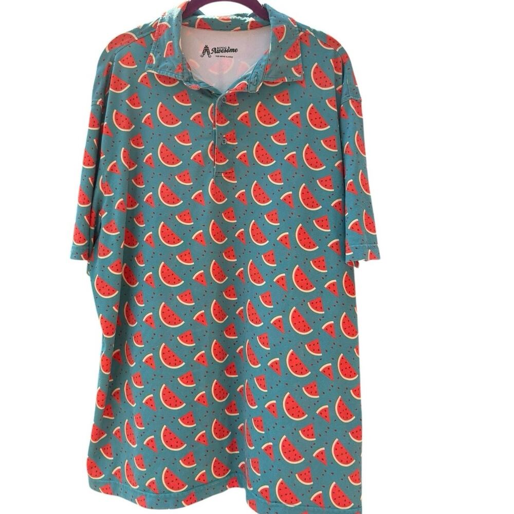 Royal & Awesome Mens Watermelon AOP Print Performance Golf Polo Shirt Teal Sz XL